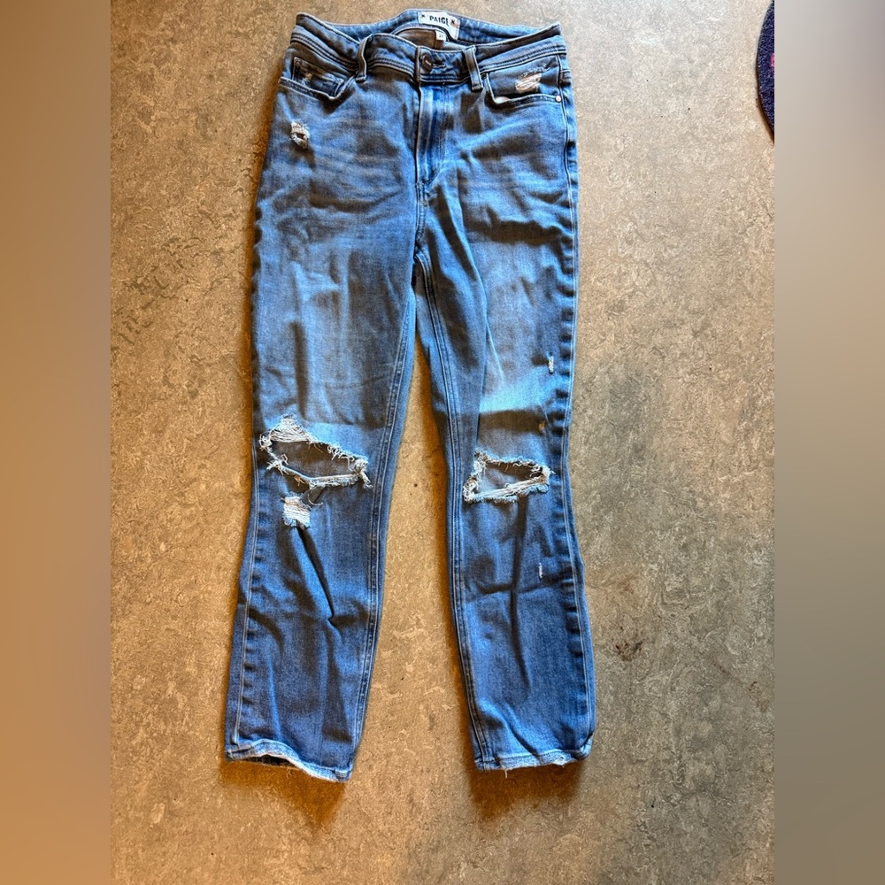 PAIGE Light Blue Distressed Skinny Jeans